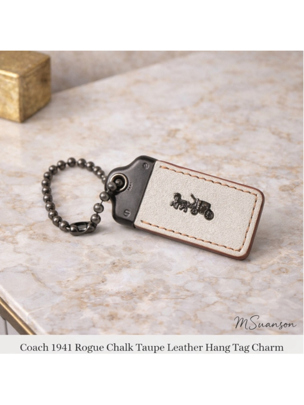 Coach 1941 Rogue Chalk Taupe Leather Hang Tag Charm Gunmetal NWOT